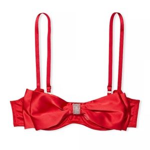 Victoria Secret Red Satin Bow Bra Sz 32DDD